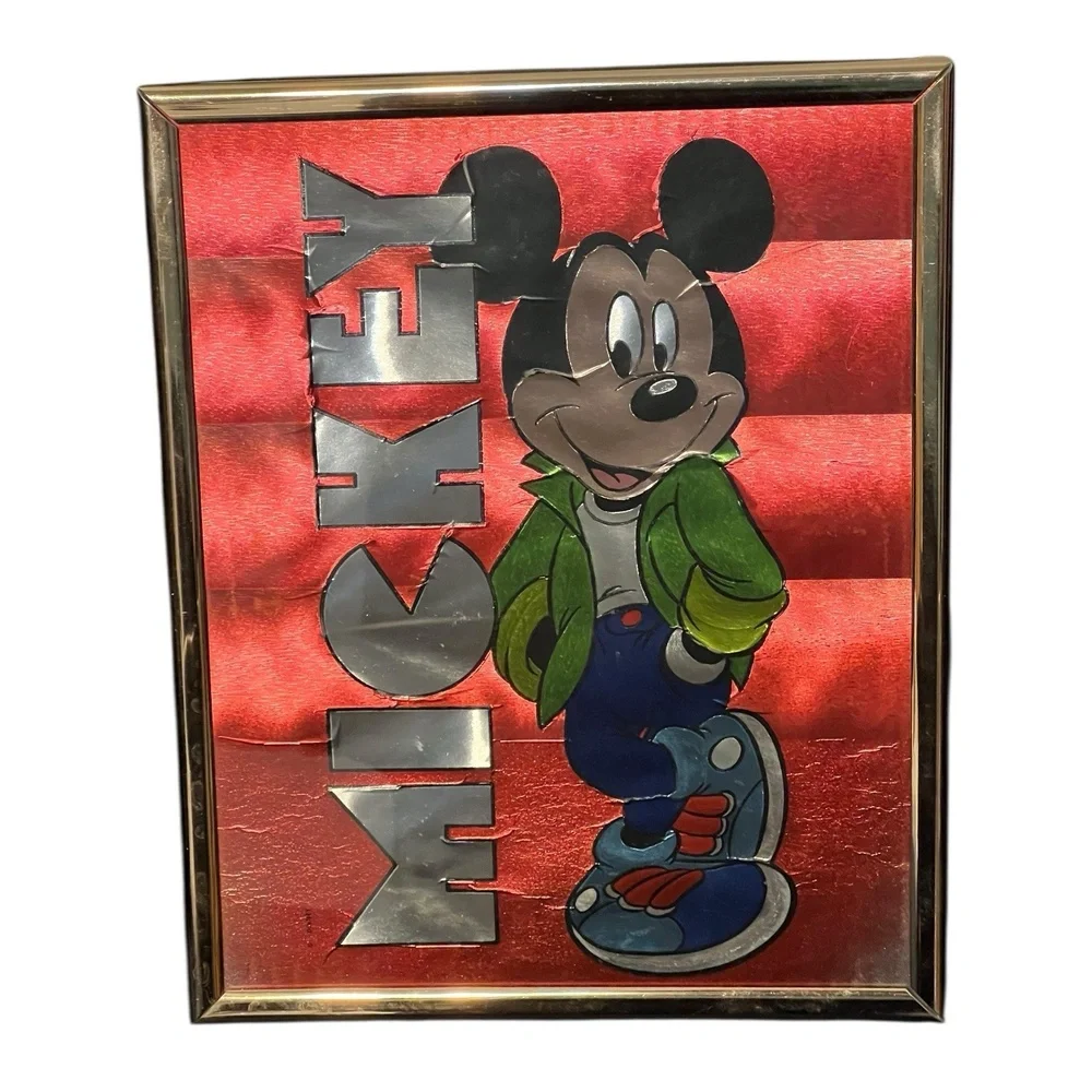 VTG Walt Disney Framed Foil Art Mickey Mouse‎ Vintage Metallic Collectible 8x10
